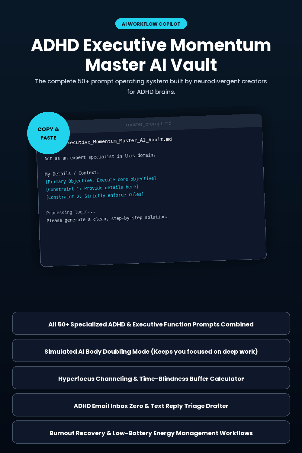ADHD Executive Momentum Master AI Vault (50+ Prompts)