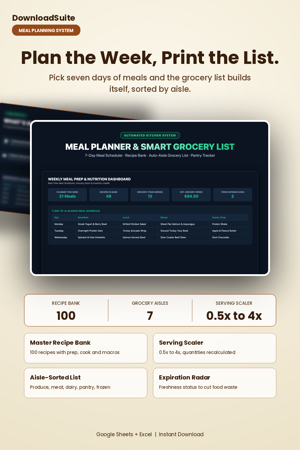 Automated Meal Planner Spreadsheet & Recipe Bank (Google Sheets & Excel)