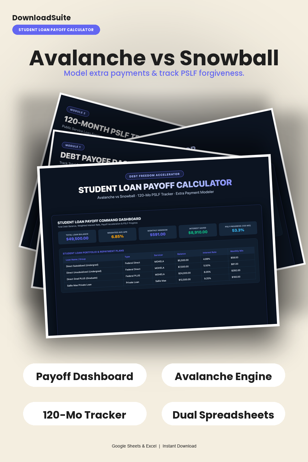 Student Loan Payoff Calculator (Google Sheets & Excel)
