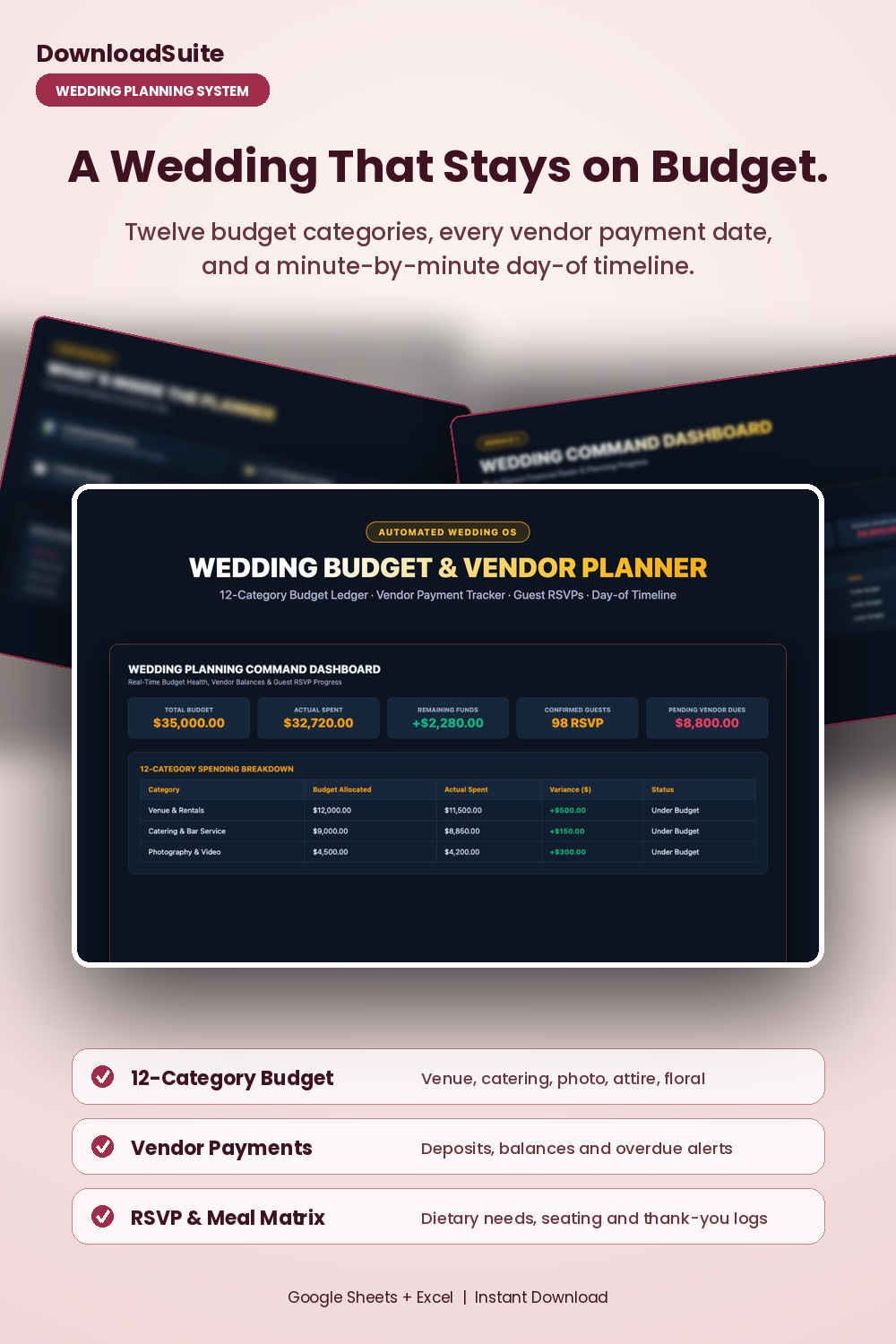 Wedding Budget Planner Spreadsheet (Google Sheets & Excel)